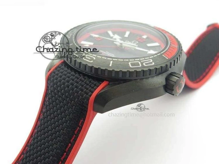 1225 SoftTouch Planet Ocean GMT 45mm DLC Red JHF Best Edition Black Dial On Rubber Strap A 8200